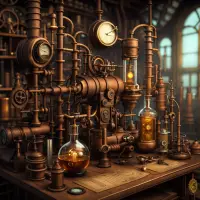Steampunk Laboratory with Gadgets and Gizmos